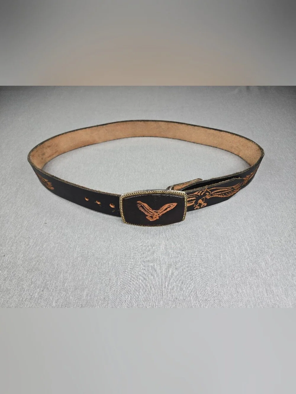 Vintage Alumaline 4108 Eagle Belt Buckle BB-317 Leather Inlay Western Americana